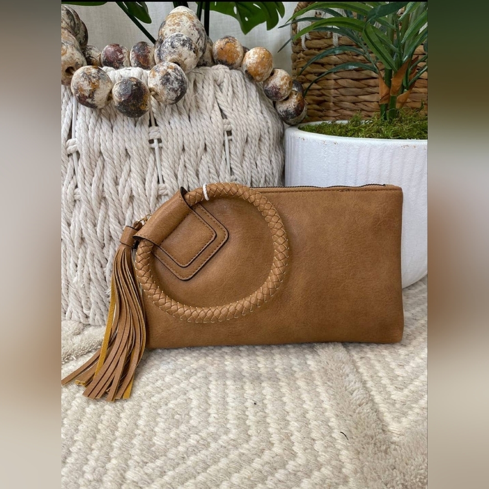 Soft Vega Leather Wristlet Clutch with Tassel
